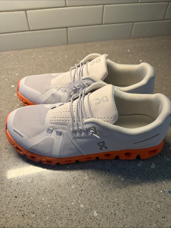 On Running Shoes - On Running White Athletic Shoes with Orange Outsole